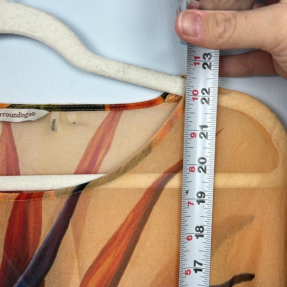Soft Surroundings S/M pullover sheer bird of paradise side tie kaftan top - Picture 5 of 7
